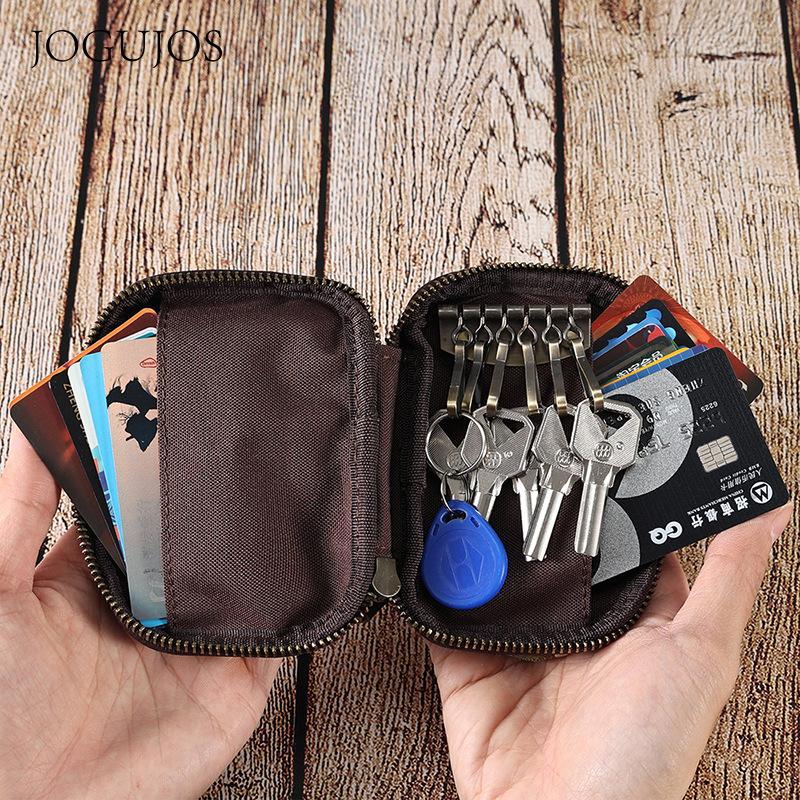 JOGUJOS leather key bag large capacity multi-function hanging fanny pack change bag vegetable tanned leather retro key bag
