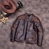 Chinese Size Vintage Men Genuine Leather Jacket Tea Core Cowhide Thickness 1.6mm Tanned Oil Waxed Real Leather Jacket Heavy Thick