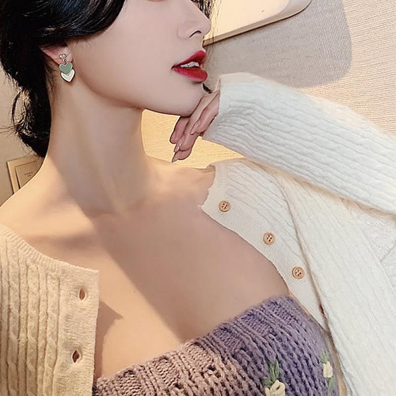Hot Trendy Cute Heart Earrings Fashion Jewelry White Green Asymmetry Heart Drop Earrings For Women Korean Statement Earrings