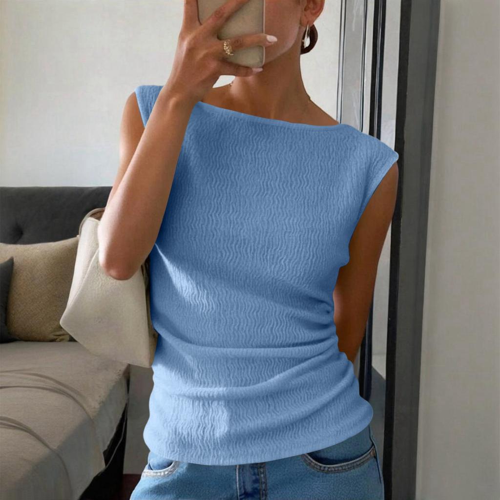 Women Sleeveless Tank Top Slim Fit Crew Neck Textured Stretchy Summer Casual Basic Vest Top for Layering or Daily Wear