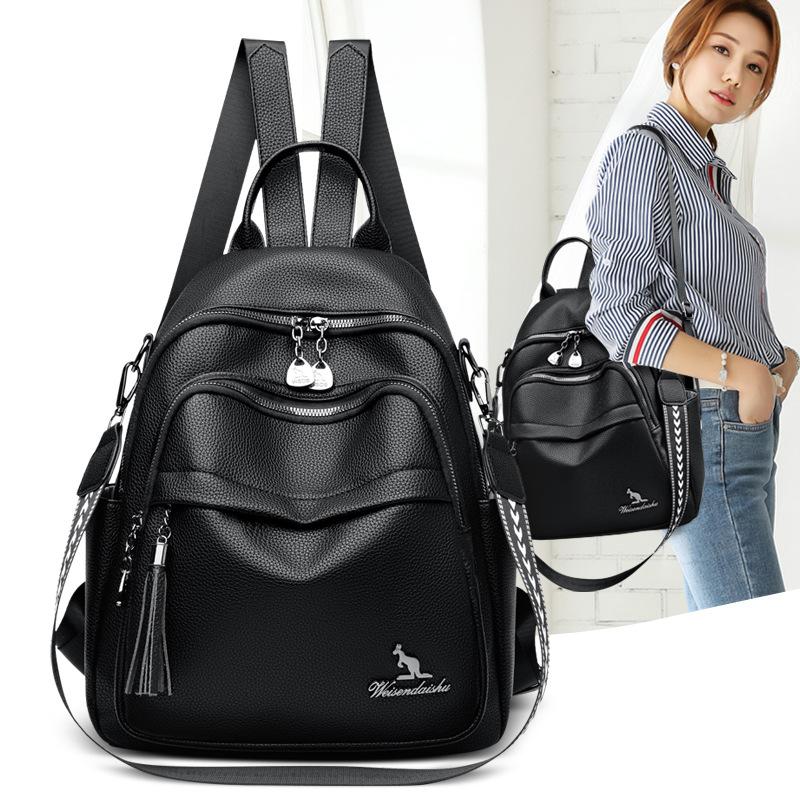 Plecak z frędzlami Damski plecak z miękkiej skóry Retro torba podróżna