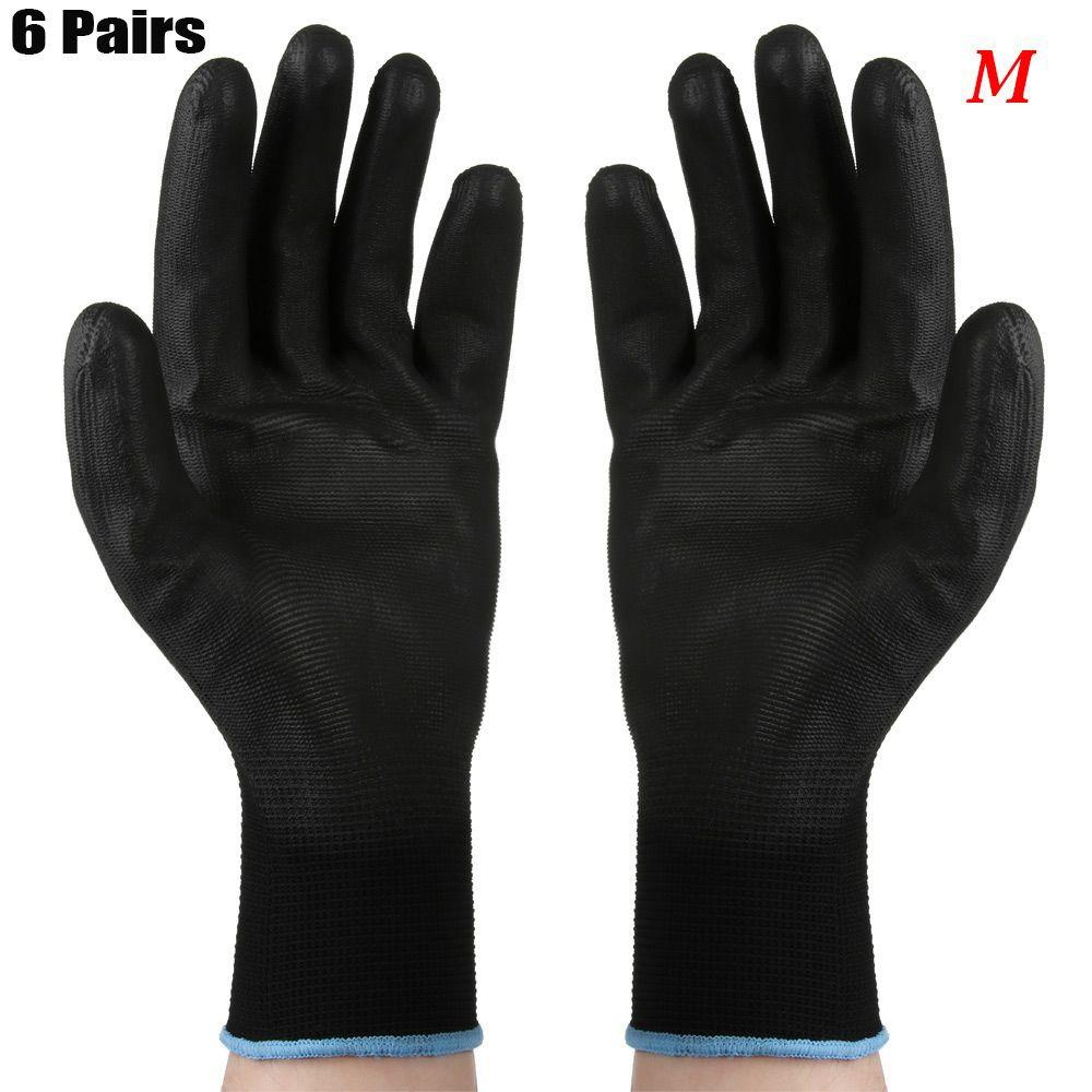 1/6 Pairs Non-slip PU Black Coated Labor Protection Work Gloves Polyurethane