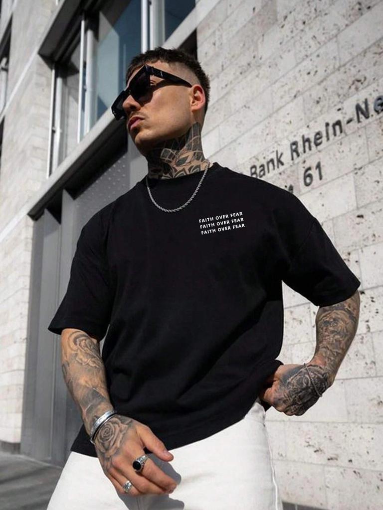 Faith Over Fear Men Cotton T-shirt Luxury Brand Fashion Big Size Top Casual Short Sleeve Streetwear Classic New Arrival Tee 4XL