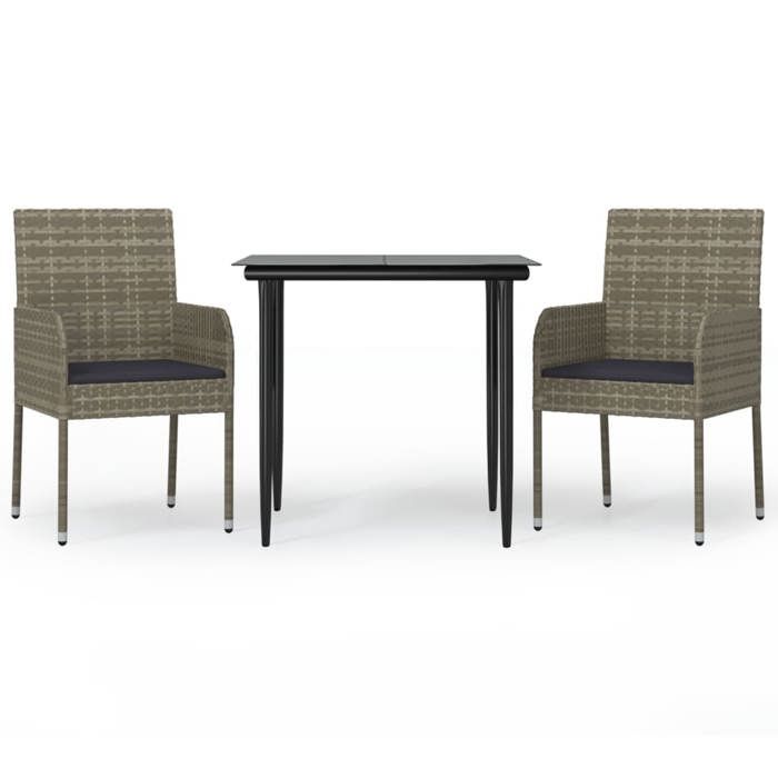 VidaXL Ensemble à manger jardin 3pcs avec coussins noir et gris, ensemble de salle à manger, ensemble de salle à manger 3185149