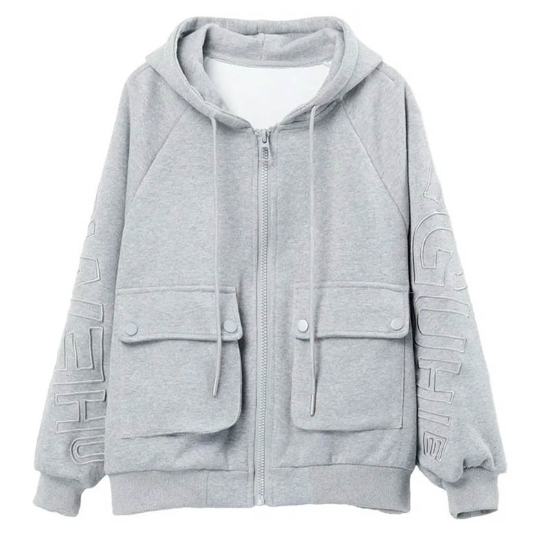 Hooded Coat for Women Cotton Loose Versatile Solid Color Casual Zipper Cardigan Tops
