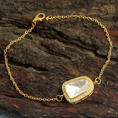 925 Sterling Silver Gold Finish Moissanite Polki Bracelet
