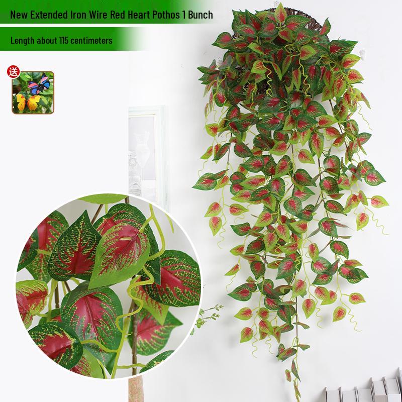 Artificial Pothos & Spider Plant Rattan Vine Wall Hanging for Indoor/Outdoor Decor