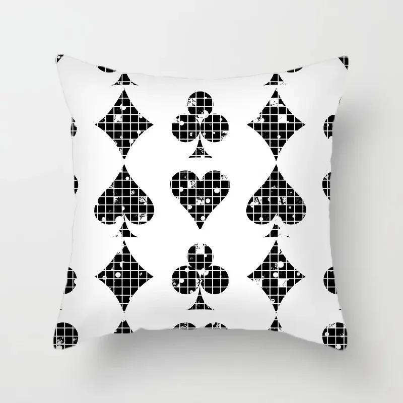 Luxury Home Decoration Pillowcase Props Hearts Square Black Heart Poker Pattern Office Sofa Car Cushion Cover