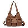 Women Casual Multiple Pockets Tote Bag Lady Large Capacity Shoulder Crossbody Bag for Women Vintage Soft Leather Travel Bag