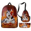 Classico Novità Strano Divertente Cool Husky Stampa 3D 3pz/Set alunno Zaini Scolastici Zaino per Viaggio per Laptop Borsa da Petto Astuccio