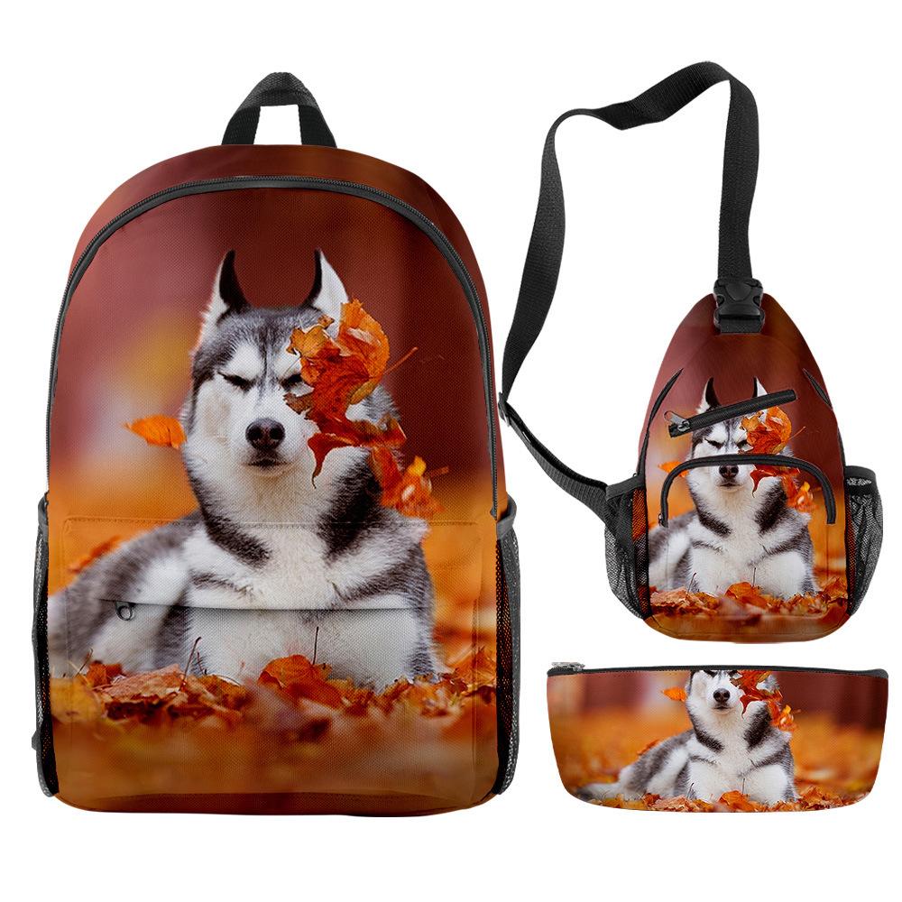 Classico Novità Strano Divertente Cool Husky Stampa 3D 3pz/Set alunno Zaini Scolastici Zaino per Viaggio per Laptop Borsa da Petto Astuccio