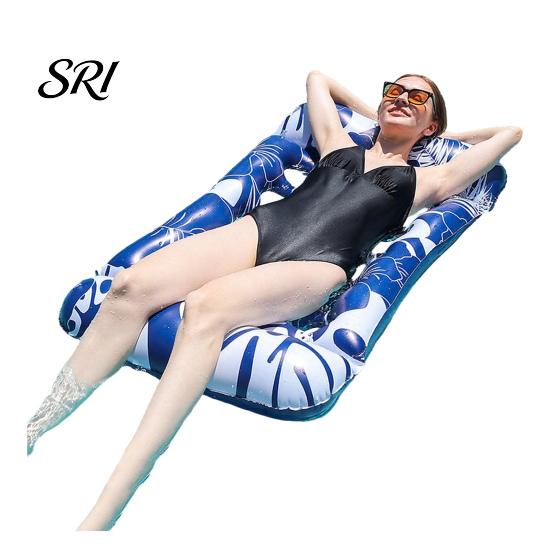 Travel-friendly Pool Float Inflatable Mat with Hole Headrest Adults Size Foldable Water Toy Floating Lounger Raft Summer Swimming Party Beach