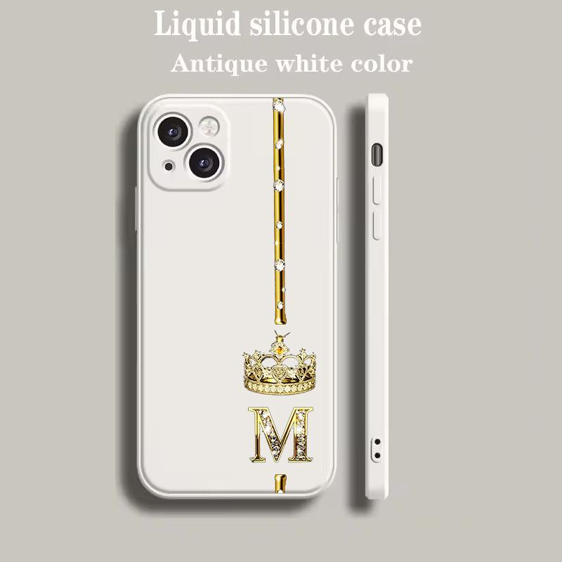 Luxury Color Phone Case For iPhone 18 15 14 13 12 mini 11 Pro Max XS X XR SE 7 8 Plus soft Beige Cover Diamond Crown Letter Letters