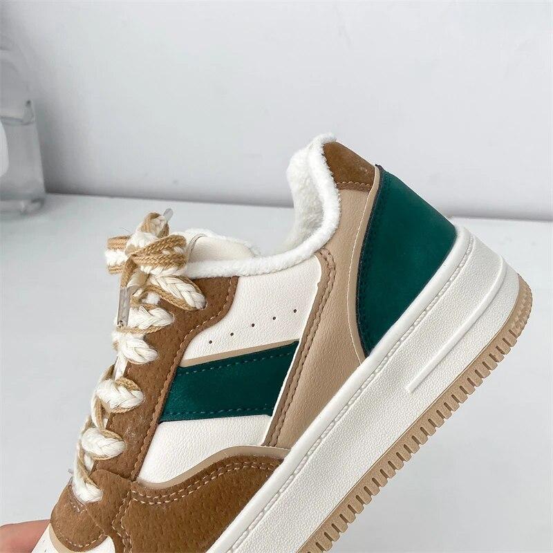 New Women Sneakers Retro Skateboard Footweare Fashion Winter Mixed Color Sports Shoes Students Outdoor Sports Casual Shoes