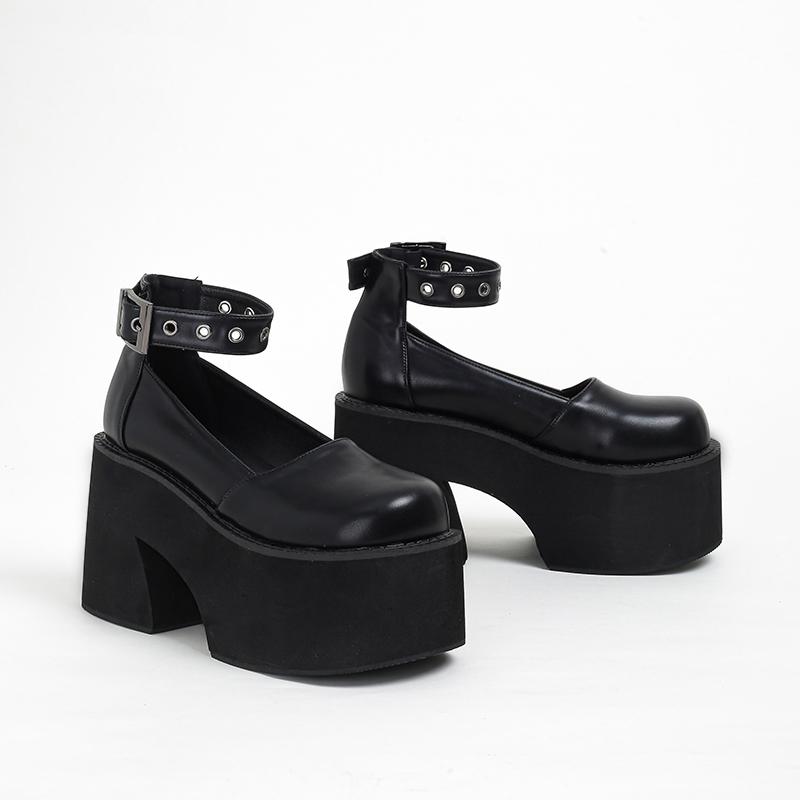Fashion Classic Female Loafers Shoes New Autumn Thick Heels Patent Leather Buckle Pumps Retro Girls Platform High-Heeled Shoes for Women