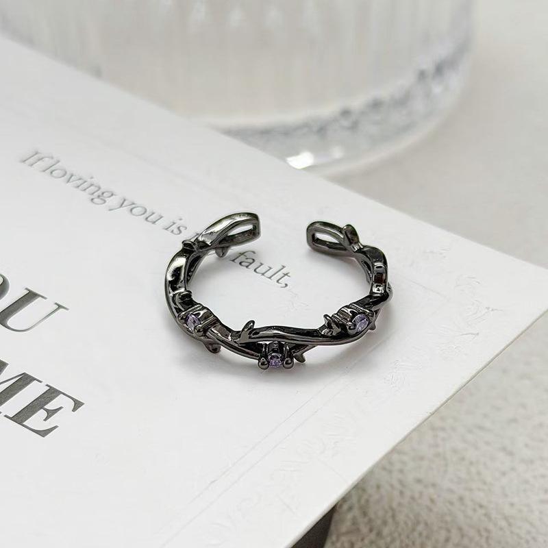 "Minimalist Dark Purple" Dark Punk Personality Delicate Zircon Ring Women'S Temperament Sweet Cool Wind Index Finger Ring