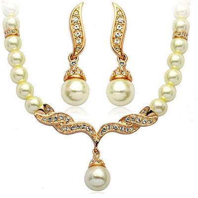 New Jewelry Set Diamond Pearl Necklace Earring Set Two Piece Set