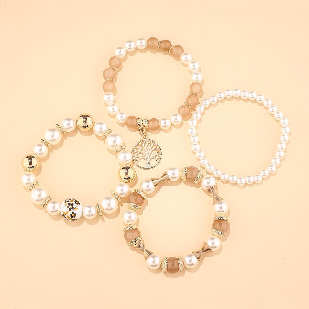 Bohemian Pearl Beads Chain Bracelet Set For Women Tree of Life Starfish Charm Elastic Bangle Female Party Jewelry Accessories