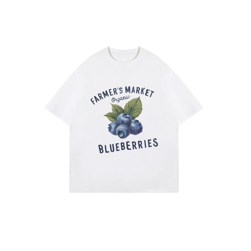 Women's Short-Sleeve T-Shirt with Retro Farmer's Market Organic Blueberries Print