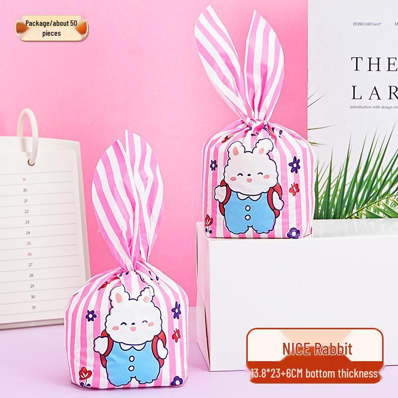 2025 Cartoon Rabbit Ear Plastic Bags for Snacks & Baking - Gift Set of 50