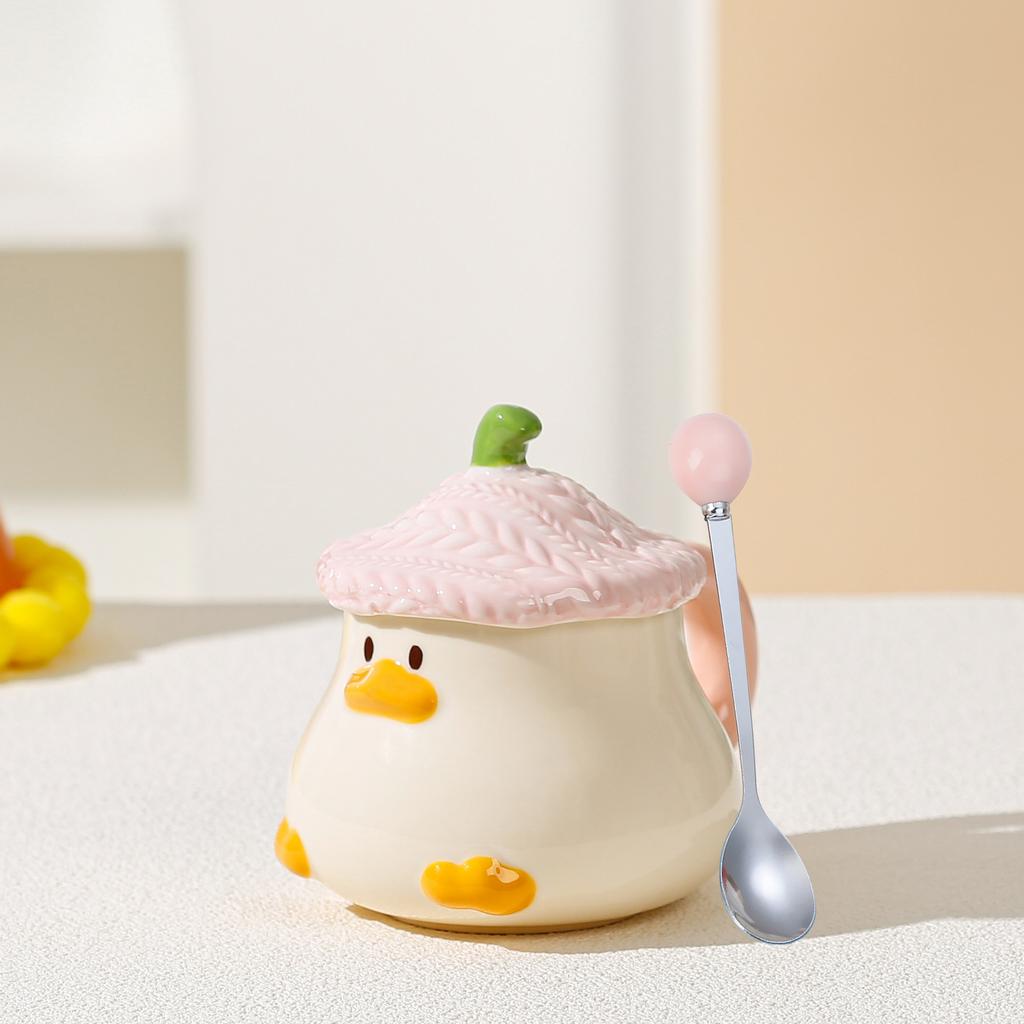 Cup Cartoon Duckling Mug Underglaze Colored With Cute Lid Water Cup High Aesthetic Value Household Ceramic  Breakfast