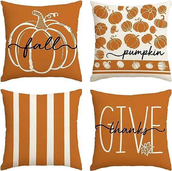 Autumn Thanksgiving Pillow Cover Set of Four Pumpkin Car Decoration Cushion Back Cover