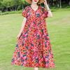 Elegant Women's Dresses Summer Vintage Clothes Plus Size Short Sleeve Casual Loose Long Dress