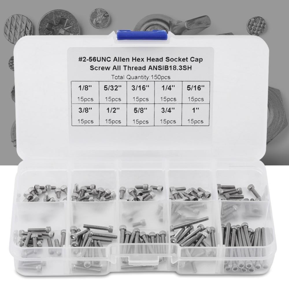 150pcs #2-56 UNC Thread Socket Head Cap Screws Stainless Steel Screw Assortment Set  DIY Projects