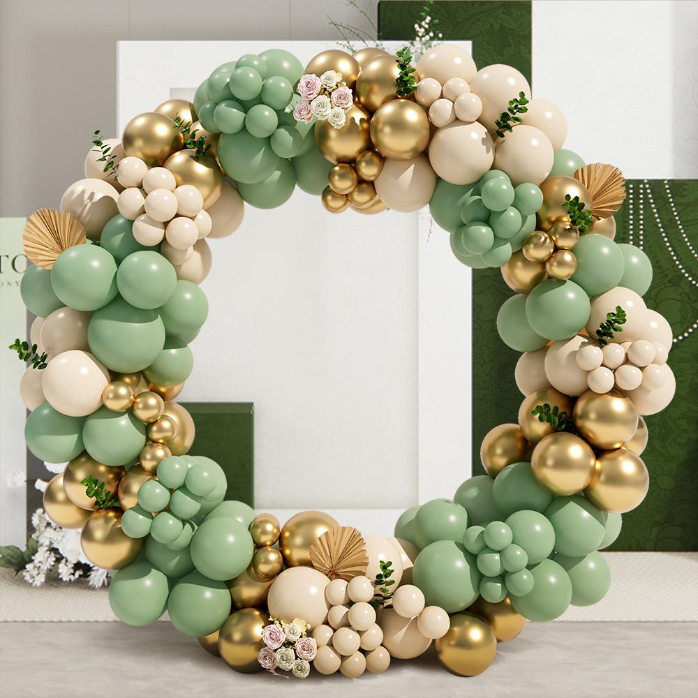 112PCS Green Balloon Garland Arch Retro Olive Green Balloon Set Chain Glue Latex For Wedding Birthday Party Background Decor