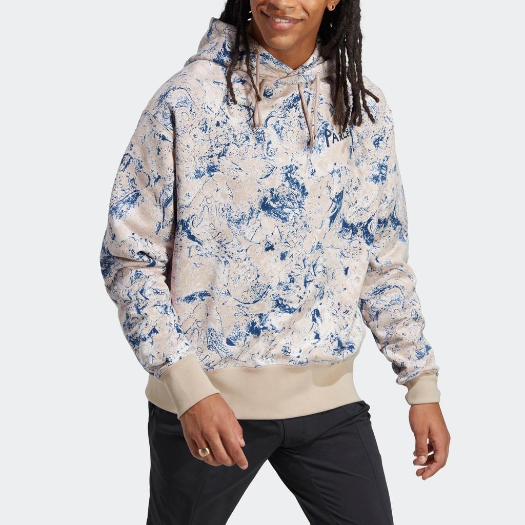 Adidas Unisex Full Printed Hooded Sweatshirt, Daily Casual Long Sleeve Outerwear Silver HR6993