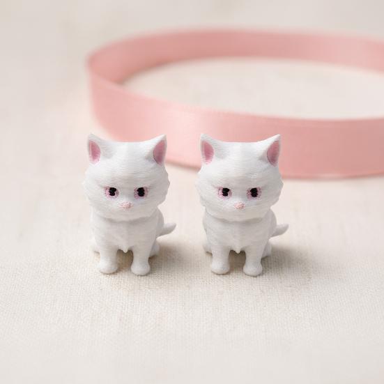 2PCS 3D Printing Cat Ornament, Matte White Mini Desktop Decoration, Durable One-Piece Molding Healing Cat Figurine, for Home Office Decor