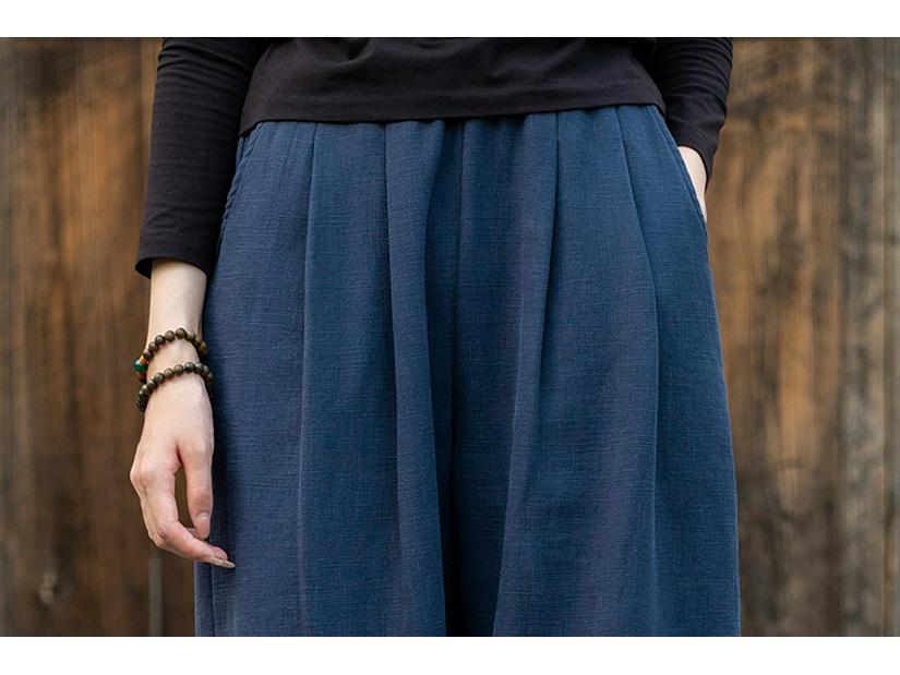 Women's Autumn/Winter Cotton Linen Sand Wash Loose Long Pants with Fleece Lining - Slimming Lantern Style