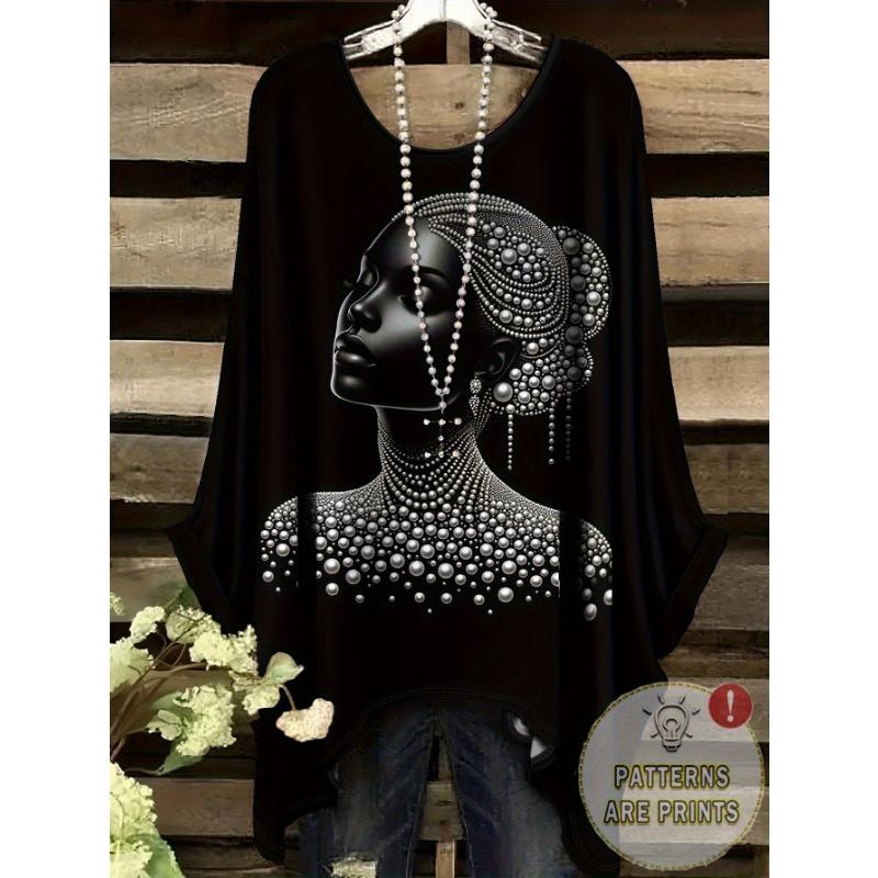 Fashion Portrait Print Long Sleeve New Art Design Pearl Pattern Face Print (No Accessories) 1XL