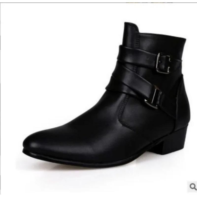 

2026 New Men s shoes Black fashi belt buckle Boots Casual waterproof leather boots male pointed comfortable footwear Botas 39 чёрный
