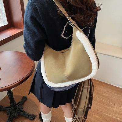 New Wool Edge Shoulder Messenger Bag Women's Bag Underarm Bag Fashion Suede Style Soft Bag Casual Slack