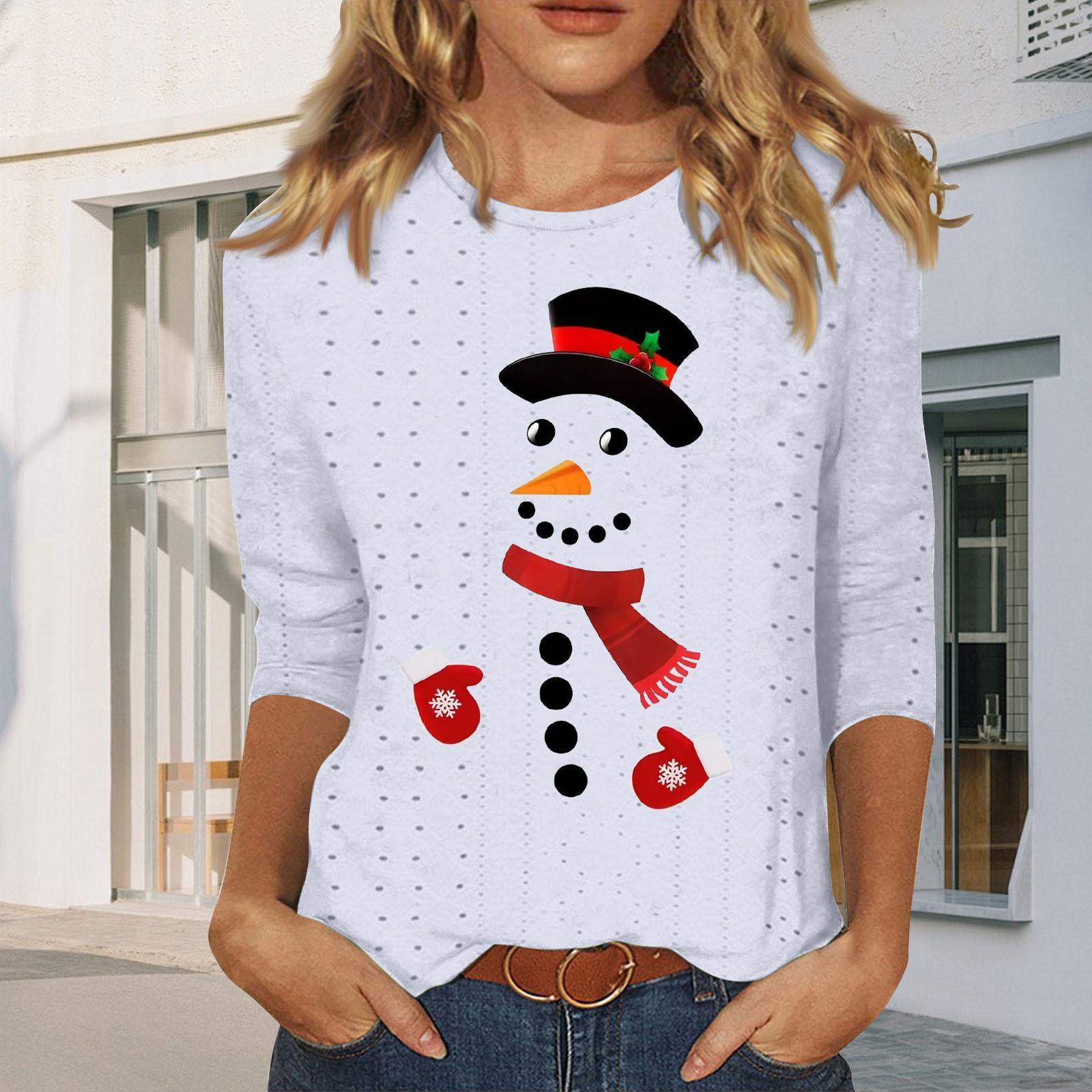 

Рубашки с рукавом 3/4 для женщин, милые футболки с графическим принтом, блузки, повседневные базовые топы больших размеров, пуловеры S белый