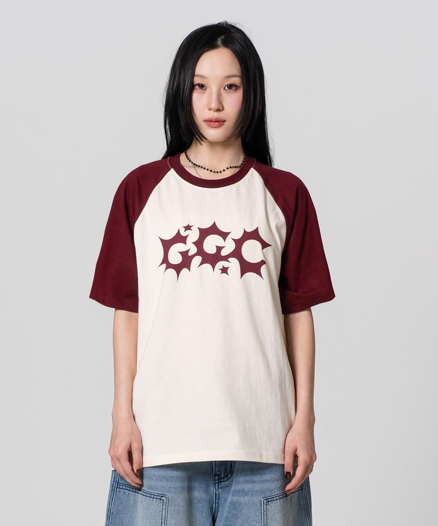 Geuleigaijeukeulleob 2-Type Raglan Color Block Ggc Logo T-Shirt Burgundy