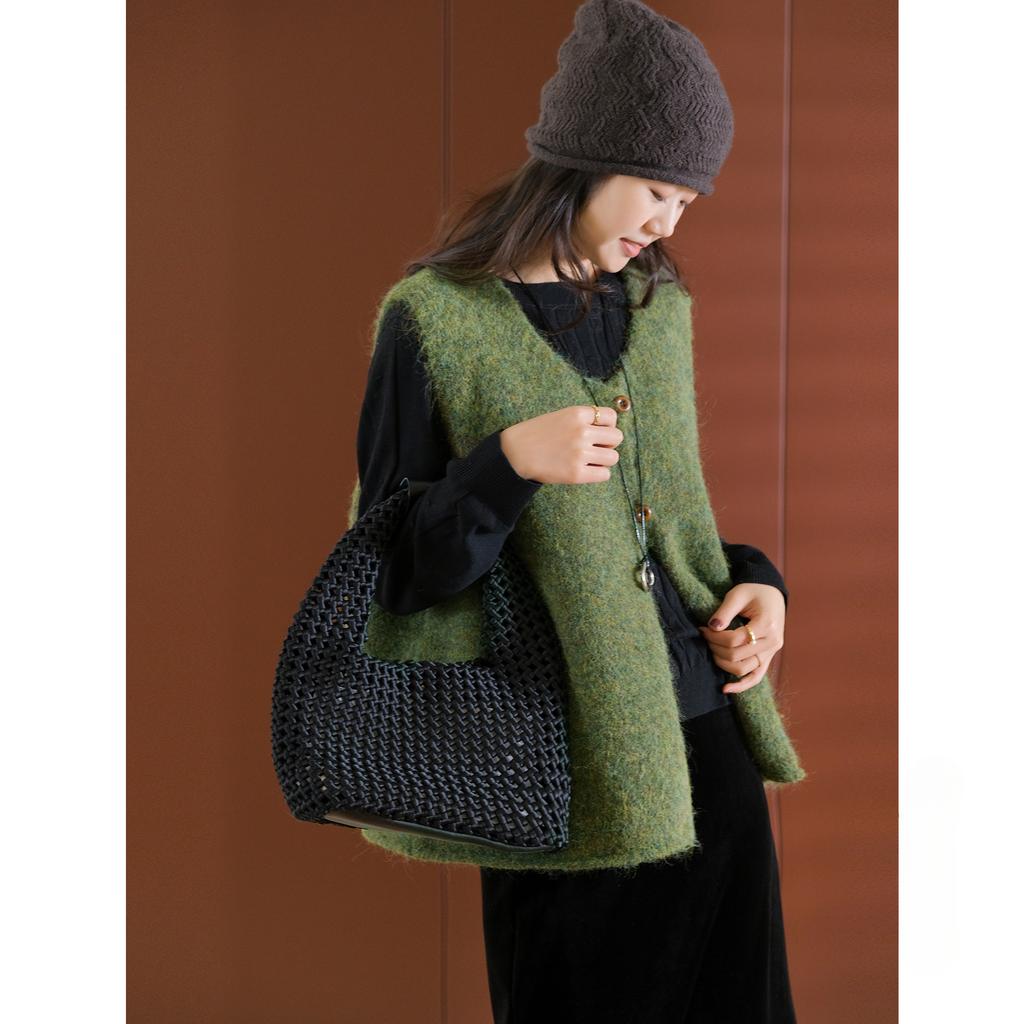 DIMANAF 2025 Höst Kvinnor Ärmlös Väst Knappar Tröjor Stickning Casual Stil Lös Tröja