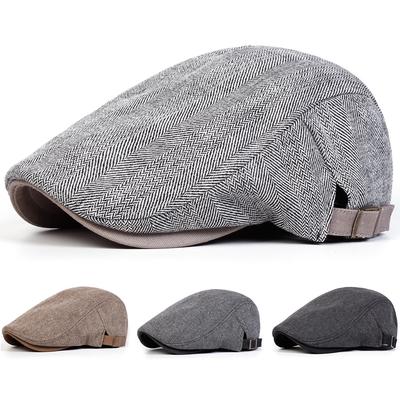 Men Retro Herringbone Grid Newsboy Caps British Painters Hats Spring and Autumn Adjustable Flat Cap Hip Hop Berets