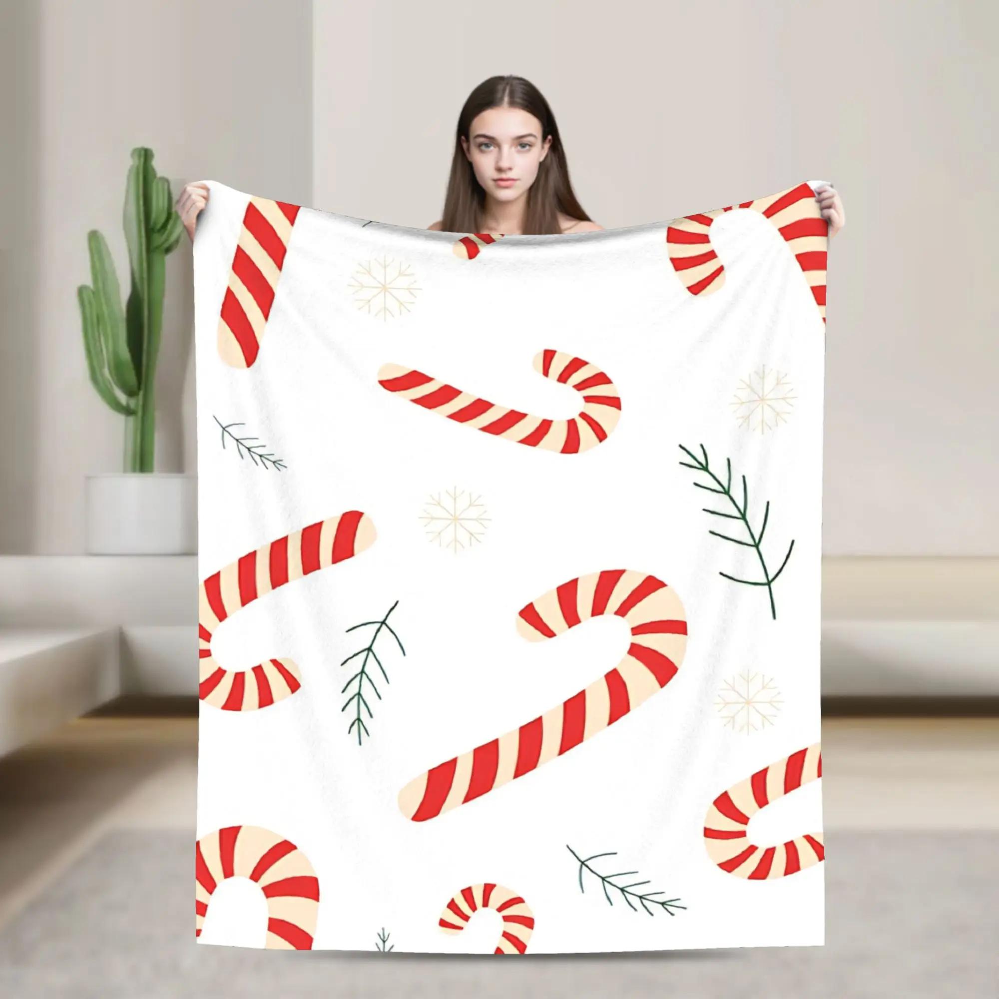 

Cozy Candy Cane Christmas Blanket Soft Warm Throw for Couch Bed Winter Picnic Festive Holiday Decor 40x50inch 101x127cm