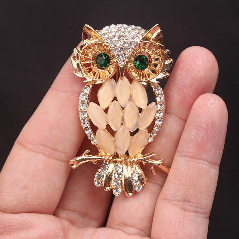 Stunning Owl Opal Brooch Elegant Rhinestone Animal Pin for Women