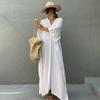 Women's Cotton Solid Color Blouse & Long Skirt Set for Seaside Holidays