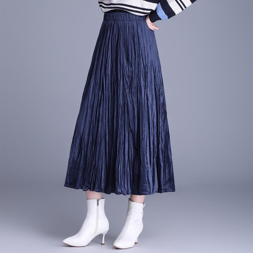 Elegant 2025 Autumn Women’s A-line Pleated Skirt with Elastic Waist – Korean Style