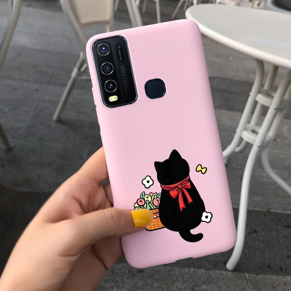 Fashion Cute Flower Milk Silicone Case For Vivo Y30 1938 Y50 1935 Black Soft TPU Phone Cover For Vivo Y 30 50 Y30 2020 Back Case