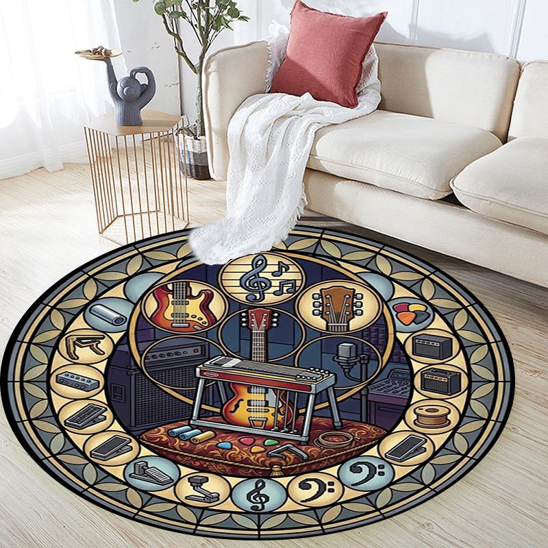 Music Instruments Harmony Round Area Rug Under Office Chairs Bedroom Living Room Home Decor