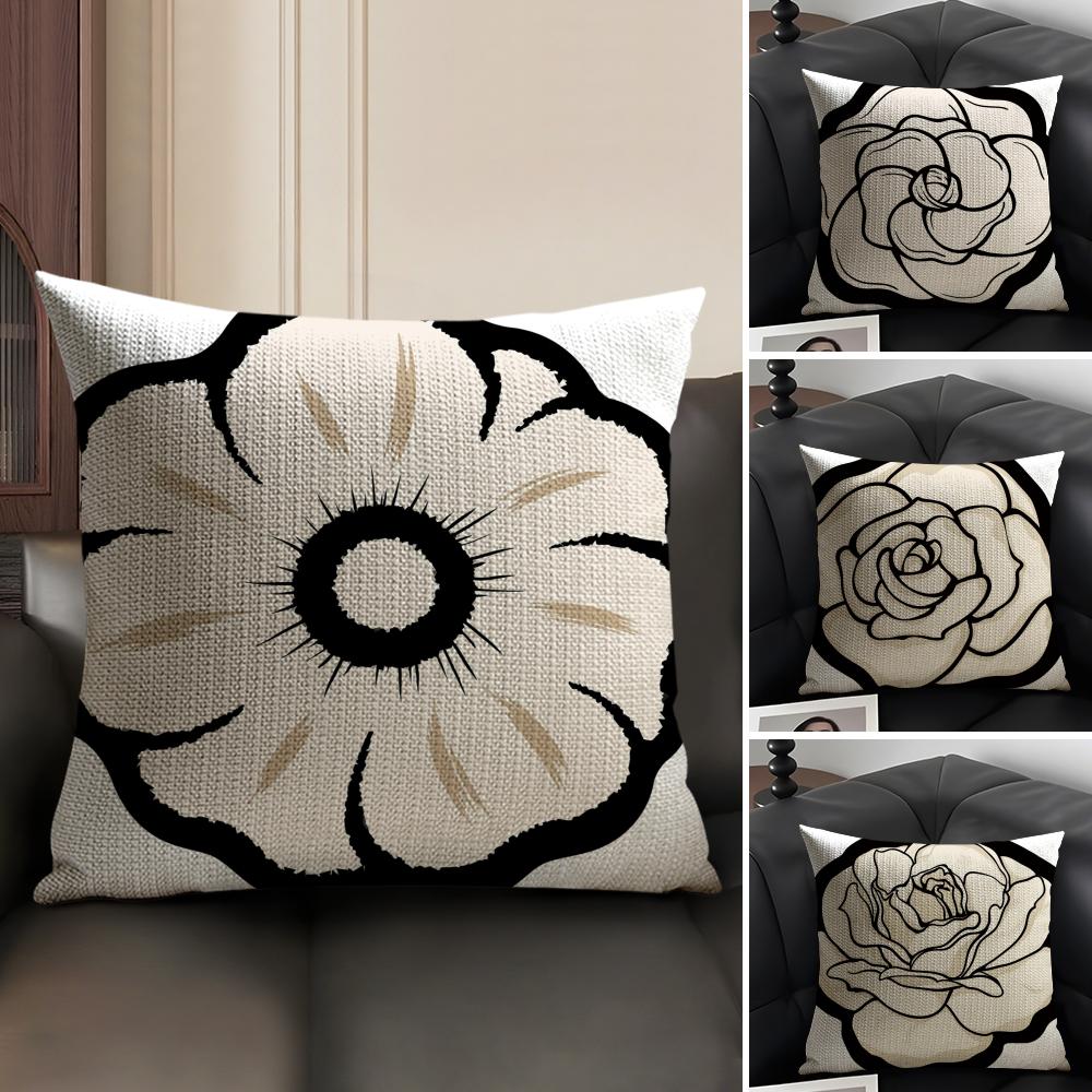Retro Art Flowers Cushion Cover Natural Linen Organic Fabric DoubleSided Printing Sofa Home Decor Breathable Environmentally