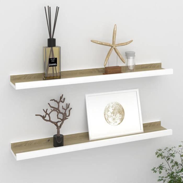 VidaXL Étagères murales 2 pcs Blanc et chêne Sonoma 60x9x3 cm