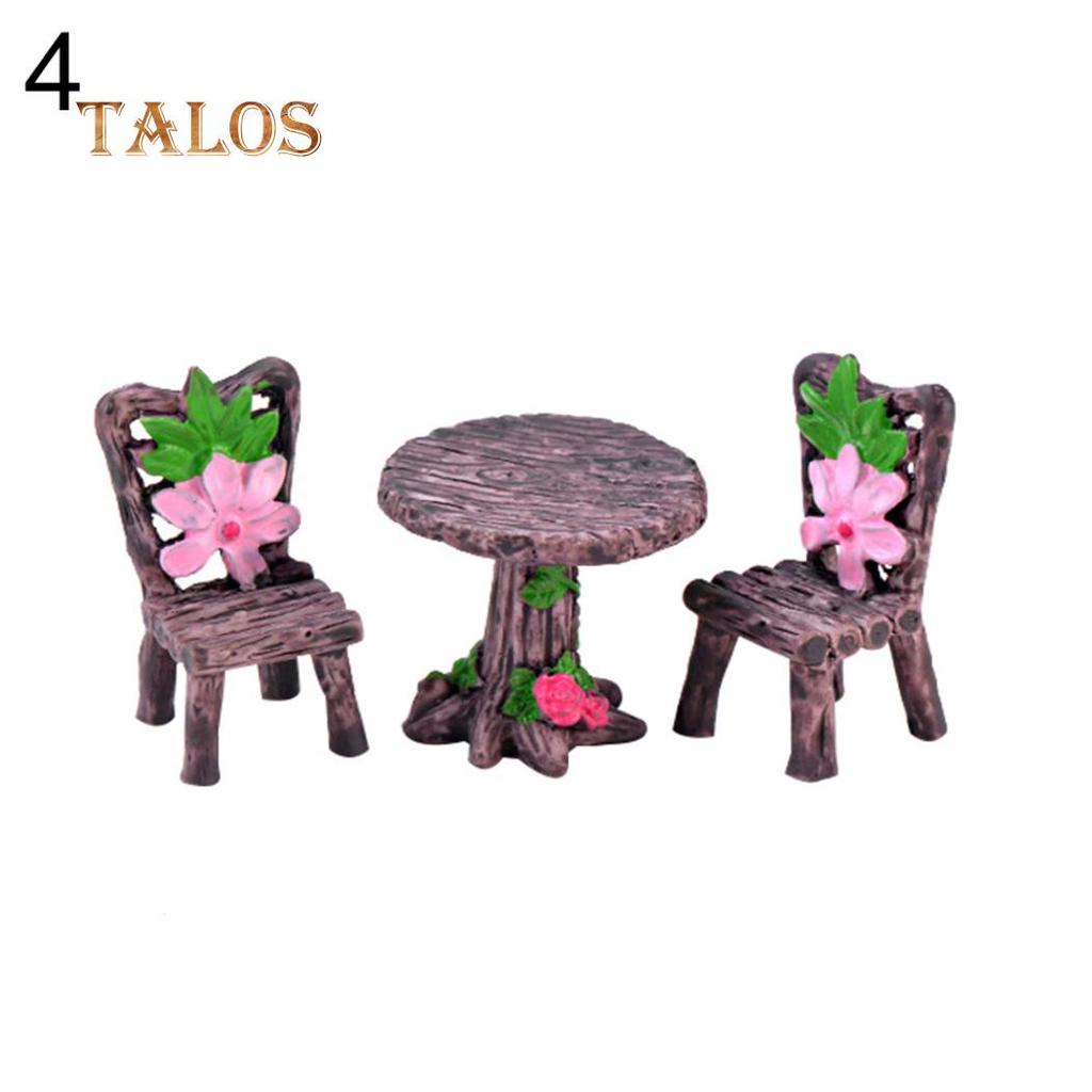 3Pcs/Set Cute Table Chair Micro Landscape Ornament Fairy Garden Miniature Decor Gardening Supplies