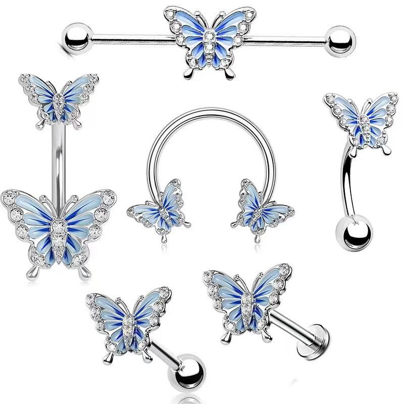 1 pc Heart Butterfly Belly Button Ring Fashion Glitter Nose Ring ear studs lip studs Piercing Barbell Pircing Body Zircon