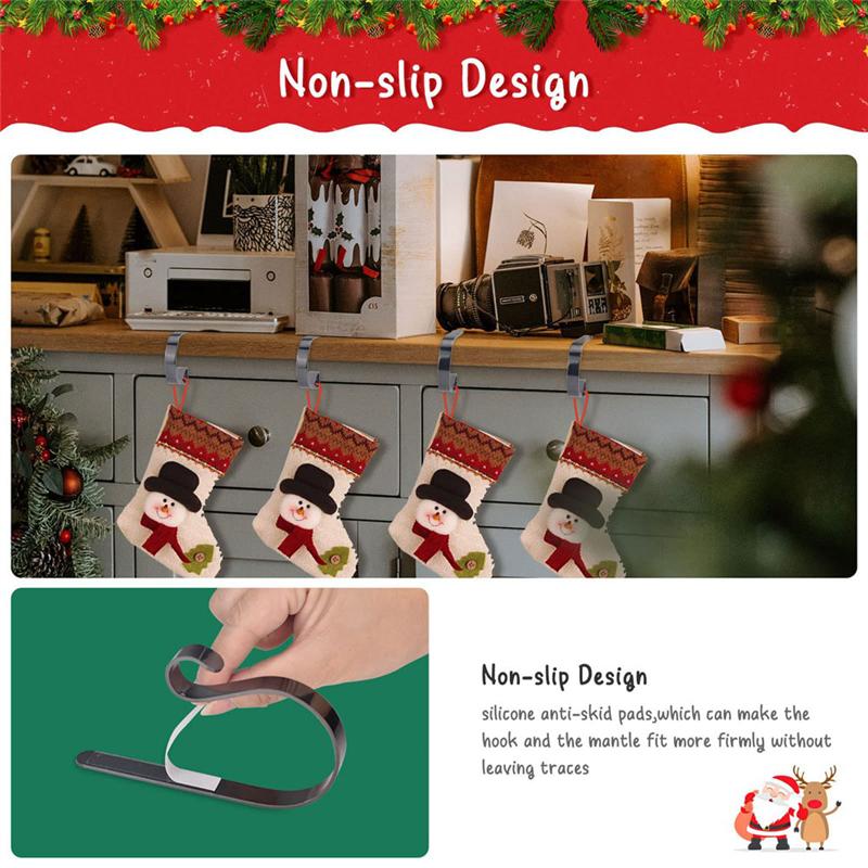 Practical-6PCS Christmas Stocking Holders For Mantle Set Of 6 Mantel Decor Hooks Christmas Sock Hook Black